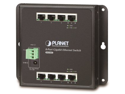Planet průmyslový plochý switch 8x1Gb, 12-48VDC/24VAC, IP30, -10/60°C, fanless
