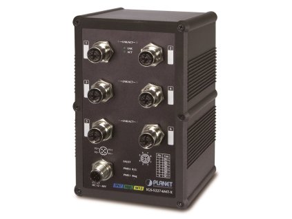 Planet IGS-5227-6MT-X vodotěsný průmyslový L3 switch, 6x1Gb M12, 9-48VDC, -40~75°C, IP67, EN50155