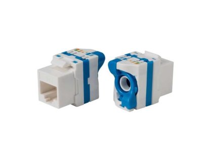 XtendLan Keystone jack RJ45, CAT5e, UTP, uzavíratelný se zámkem, instalace bez nástrojů, bílý s barevným pruhem