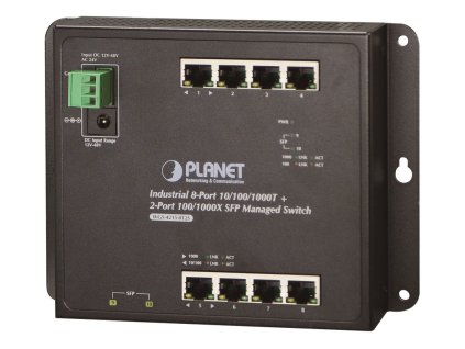 Planet WGS-4215-8T2S plochý L4 switch, 8x1Gb, 2x1Gb SFP, 12-48VDC/24VAC, -40~75°C, IP30, fanless