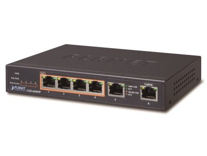 Planet GSD-604HP PoE switch 1Gbps, 6xTP, 4xPoE 802.3at/af 30W/55W, fanless