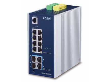 Planet IGS-6325-8T4X průmyslový L3 switch, 8x1Gb, 4x10Gb SFP+, 12-48VDC, -40~75°C, IP30, fanless
