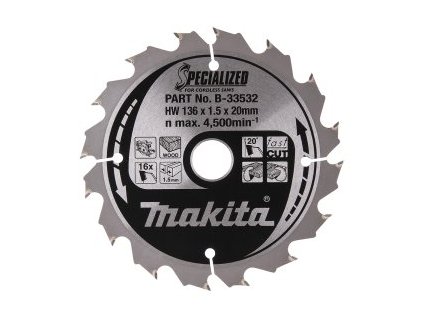 kotouč pilový dřevo SPECIALIZED 136x1.5x20mm 16Z pro aku pily = old B-10643