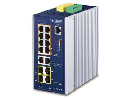 Planet IGS-5225-8P2T4S průmyslový L3 switch, 8x1Gb, 2x1Gb SFP, 2x2.5Gb SFP, 8x PoE 802.3at 240W, dual 48-54VDC, -40~75°C