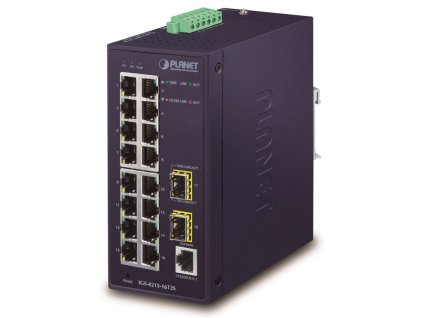 Planet IGS-4215-16T2S průmyslový L2 switch, 16x1Gb, 2x1Gb SFP, dual 12-48VDC , -40~75°C, 1x RJ45 serial port, IP30