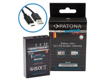 PATONA baterie pro foto Olympus BLS-5/BLS5 1050mAh Li-Ion Platinum USB-C nabíjení