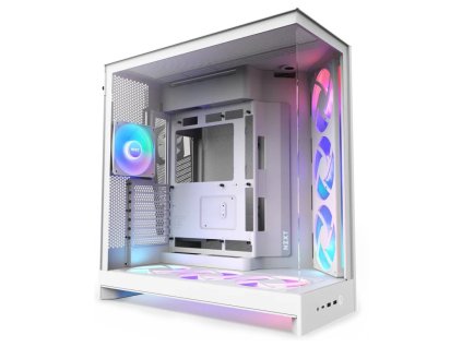 NZXT skříň H9 Flow ARGB+ dvoukomorová ATX / 6xRGB 140 mm / 1x 120mm fan / prosklená / controller / bílá