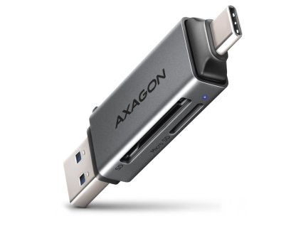 AXAGON čtečka paměťových karet microSD/SD / CRE-DAC / USB 3.2 gen1 / USB-A + USB-C / kovové tělo