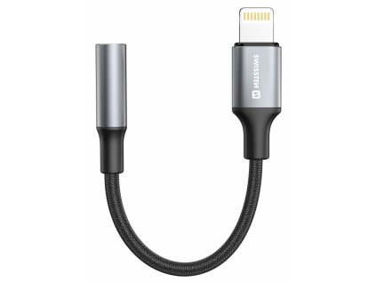 Swissten audio adaptértextile lightning (samec)  / 3,5mm aux 0,15 m černý (nahrazuje 73501211)