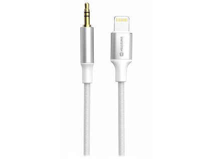 Swissten audio adaptértextile lightning (samec) / 3,5 mm jack (samec) 1,5 m bílý