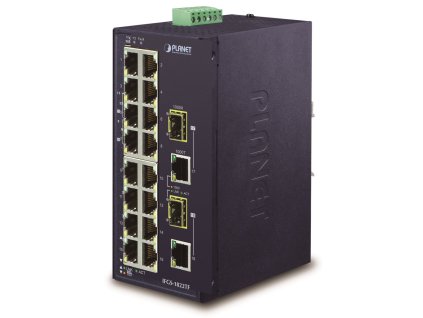 Planet IFGS-1822TF průmyslový switch, 16x100M + 2x1Gb/SFP, -40 až 75st.C, dual 9-48VDC, IP30, fanless