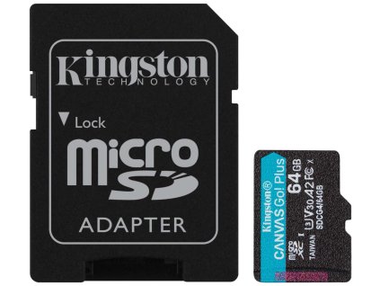 KINGSTON Canvas Go Plus Gen4 64GB microSDXC / C10 / UHS-I U3 V30 / up to  200MB/s / vč. adaptéru