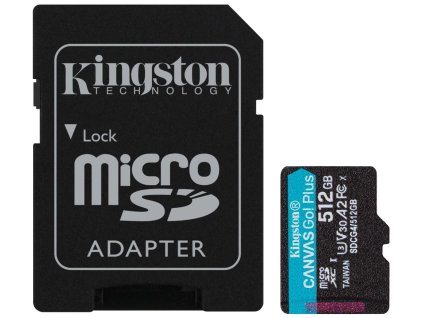 KINGSTON Canvas Go Plus Gen4 512GB microSDXC / C10 / UHS-I U3 V30 / up to  200MB/s / vč. adaptéru