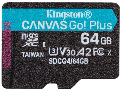 KINGSTON Canvas Go Plus Gen4 64GB microSDXC / C10 / UHS-I U3 V30 / up to  200MB/s / bez adaptéru