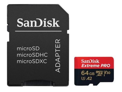 SanDisk Extreme PRO microSDXC 64GB / A2 C10 V30 UHS-I U3 / 200MB/s & 90MB/s / SD Adaptér + 2 years RescuePRO