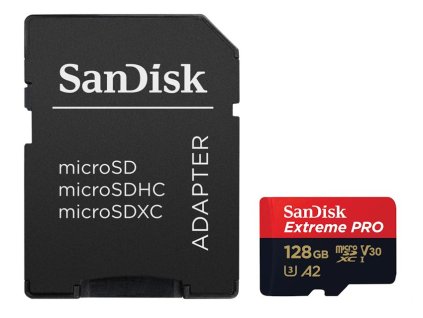 SanDisk Extreme PRO microSDXC 128GB / A2 C10 V30 UHS-I U3 / 200MB/s & 90MB/s / SD Adaptér + 2 years RescuePRO