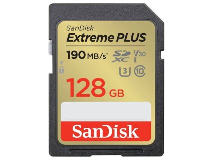 SanDisk Extreme PLUS 128GB SDXC / UHS-I, Class 10, U3, V30 /  up to 190MB/s & 90MB/s Read/Write / + 2 years RescuePRO