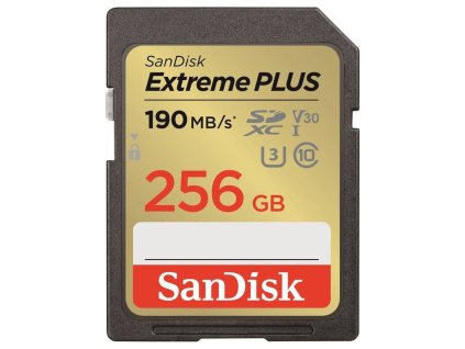 SanDisk Extreme PLUS 256GB SDXC / UHS-I, Class 10, U3, V30 /  up to 190MB/s & 130MB/s Read/Write / + 2 years RescuePRO