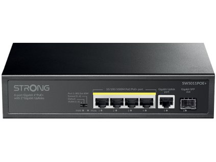 STRONG switch SW5011POE+/ 4x port Gigabit POE+/ 1x Ggabit Uplink port/ 1x Gigabit port SFP/ IEEE802.3af/at/ kovové šasi