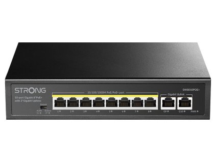 STRONG switch SW8010POE+/ 8x port Gigabit POE+/ 2x Ggabit Uplink port/ IEEE802.3af/at/ kovové šasi/ černý