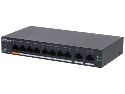 Dahua PoE switch 8x 100Mb + 2x GbE, 1x PoE 60W Hi-PoE + 7xPoE 802.3at, celkem PoE 60W, ext mód 10Mb@250m, cloud správa
