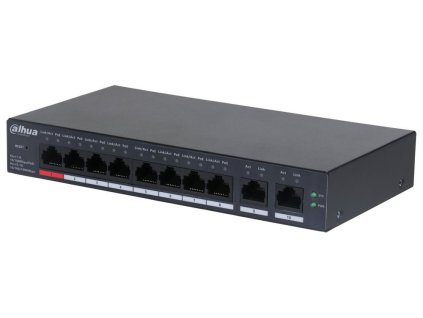 Dahua PoE switch 8x 100Mb + 2x GbE, 1x PoE 90W 802.3bt + 7xPoE 802.3at, celkem PoE 110W, ext mód 10Mb@250m, cloud správa