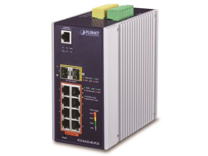 Planet IGS-6325-8UP2S průmyslový L3 switch, 8x1Gb, 2x2.5Gb SFP, PoE 802.3bt 360W, 48-54VDC, -40~75°C, fanless