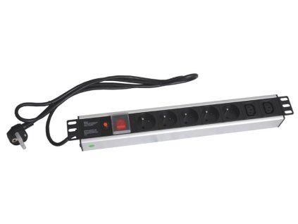 XtendLan 19'' rozvodný panel 5x 230V, 2x IEC, ČSN, vypínač, nadproudová ochrana, 1,8 m