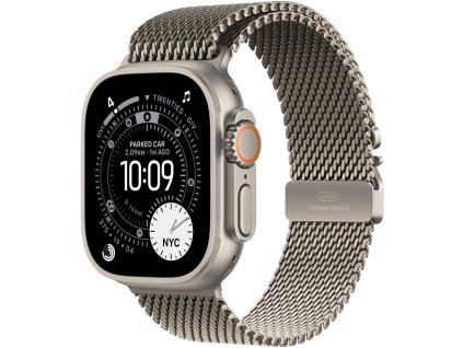 Apple Watch Ultra 3 49mm Přírodní titan s přírodním titanovým milánským tahem - M