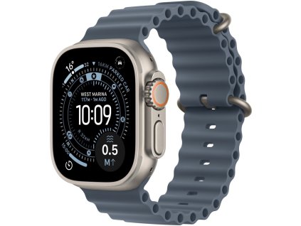 Apple Watch Ultra 3 49mm Přírodní titan s ocelově modrým oceánským řemínkem