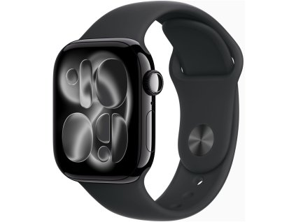 Apple Watch Series 11 42mm Klavírně černý hliník s černým sportovním řemínkem - S/M