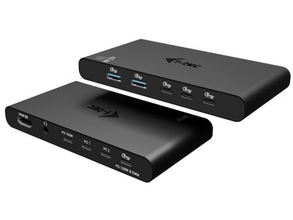 i-tec KVM dokovací stanice pro dva hositele, 4K HDMI, 3x USB-C, 2x USB-A, Power Delivery 2x 100W