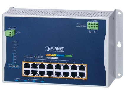 Planet WGS-5215-16UP4X plochý L2 switch, 16x1GbE 802.3bt 720W, 4x 10 Gbit SFP+, 48-54VDC, -40~70°C, IP30, fanless
