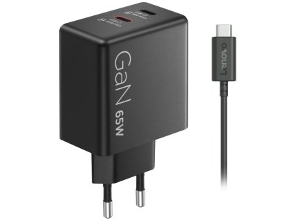 Lenovo Dual USB-C 65W GaN Charger, black