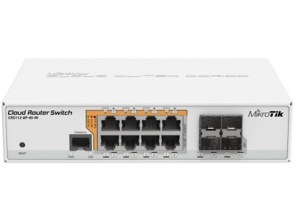 MikroTik Cloud Router Switch CRS112-8P-4S-IN, 8x GbE PoE/PoE+, 4xSFP, L5, 2x PSU (PoE budget 65 + 75 W)