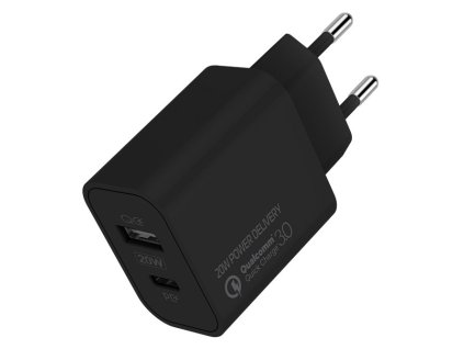 COLORWAY 1x USB a 1x USB-C/ síťová nabíječka/ 20W/ 100V-240V/ Černá