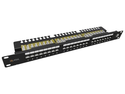 Solarix Patch panel 24x RJ-45 Cat6 UTP s vyvazovací lištou 1U SX24L-6-UTP-BK-N