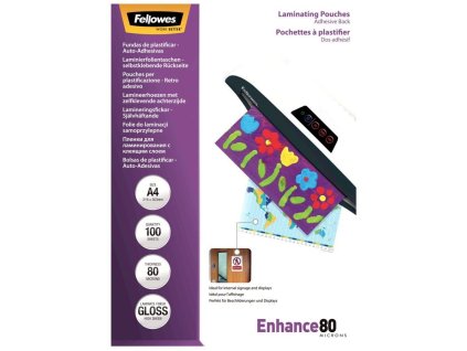 FELLOWES laminovací fólie/ formát A4/ 80 mic samolepící/ velikost 216x303 mm/ lesklé/ 100 pack