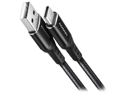 AXAGON datový a nabíjecí kabel USB-A na USB-C / USB2.0 / 3A / opletený / 1m / černý