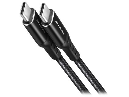 AXAGON datový a nabíjecí kabel USB-C na USB-C / USB2.0 / 3A / PD 60W / opletený / 2m / černý