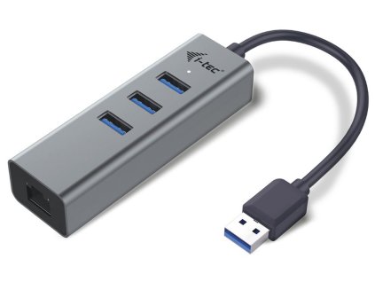 i-tec USB 3.0 HUB METAL/ 3 porty/ USB 3.0 na Gigabit Ethernet adaptér (RJ45)/ šedý