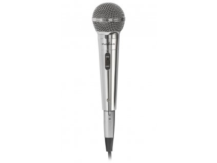 NEDIS kabelový mikrofon/ Kardioid/ odnímatelný kabel 5m/ 600 Ohm/ -72 dB/ jack 6.35 mm/ vypínač/ kov/ stříbrný