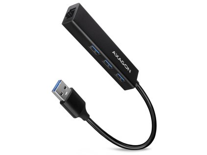 AXAGON hub USB-A / HMA-GL3A / USB 3.2 Gen1 / 3x USB-A / GLAN / kovové tělo / 0,2m