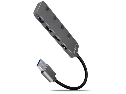 AXAGON hub USB-A s možností vypnutí konektorů / HUE-MSA / USB 3.2 Gen1 / 4x USB-A / hliníkové tělo / 0,2m