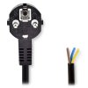 NEDIS napájecí kabel/ Typ F zástrčka - otevřený/ přímý/ úhlový/ černý/ bulk/ 3m