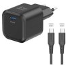Swissten síťový adaptér gan 1x usb-c 20w power delivery černý + datový kabel usb-c/usb-c 1,2 m černý