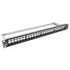 LYNX Patch panel 19", 24 portů, neosazený, stíněný, černý, Cat5e/6/6A/7, vyvazovák