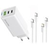 COLORWAY 2x USB-C, 1x USB-A/ síťová nabíječka/ GaN/ PD/ PPS/ 65W/ Včetně 2x kabelů, USB-C-USB-C, USB-C-Lightning/ Bílá