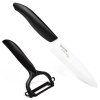 KYOCERA keramický nůž na ovoce a zeleninu s bílou čepelí 11 cm, černá rukojeť + škrabka na ovoce a zeleninu