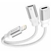 Swissten nabíjecí audio adaptértextile lightning (samec) / 2x lightning (samice) 0,12 m bílý